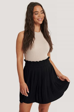 Black Paper Waist Mini Skirt