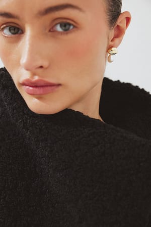 Gold Pearl Detail Gold Pleated Earrings