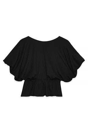 Black Peplum Draped Top