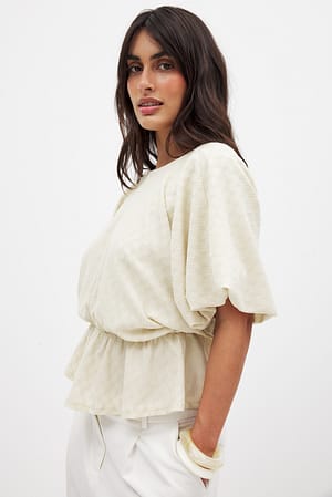 Offwhite drapiertes Peplum-Top