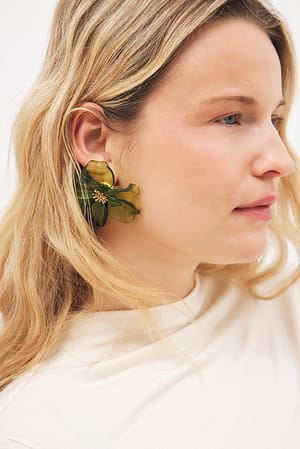 Green Petal Flower Earrings
