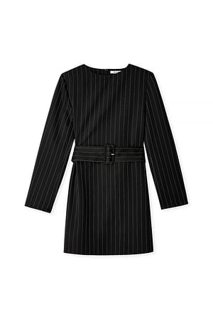 Stripe Tailored Belted Blazer Dress
