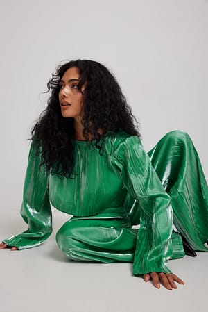 Dark Green Cropped blouse met geplooid detail