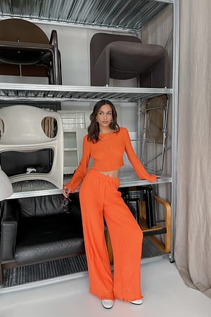 Orange Bukser med plisserte detaljer