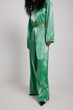 Dark Green Broek met geplooid detail