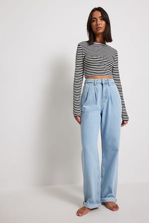 Light Blue Pleated Fold Up Denim