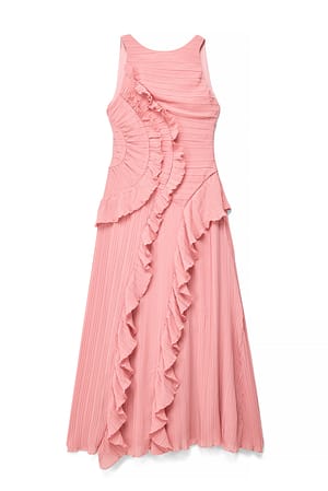Pink plissiertes Maxikleid mit Rüschen