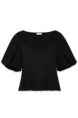 Black Pleated Puff Sleeve Top