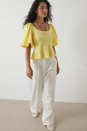 Yellow Pleated Puff Sleeve Top
