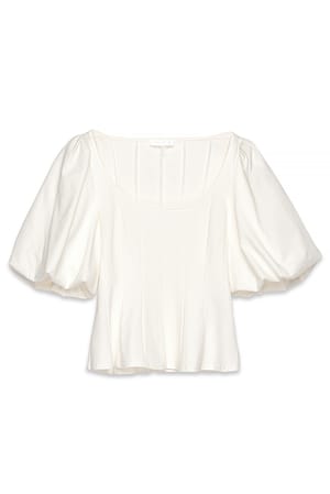 Offwhite plissiertes Oberteil mit Puffärmeln