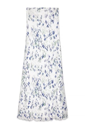 Blue Flower Print Plisseret maxitubekjole