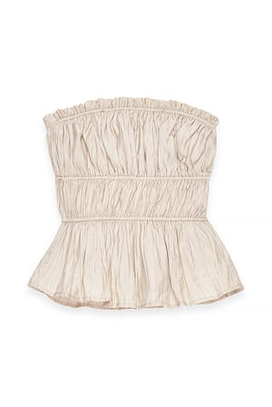 Beige Plisse Smock Bandeau Top