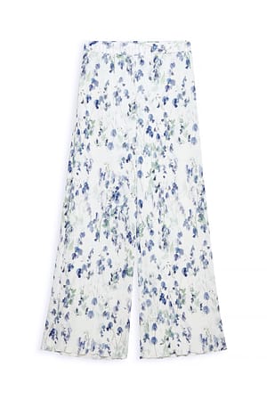 Blue Flower Print Plissee-Hose