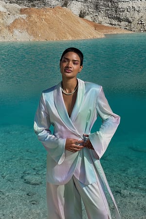 Soft Comb Printed Draped Tie Front Satin Blazer