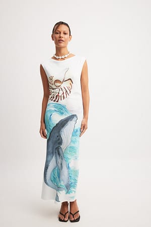 Blue Wave Print Maxikleid aus Jersey mit Aufdruck