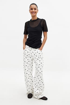 Flower Print Jean coupe droite à taille mi-haute et imprimé