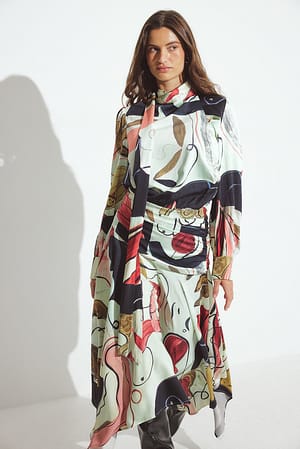 Mint Print bedrucktes Kleid mit Tuch-Detail