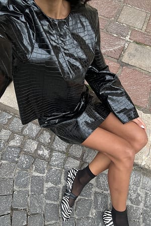 Black PU-jacka med dragkedja