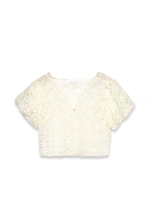 White Chiffonbluse mit Puffärmeln und Blumenmuster