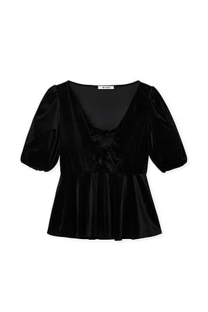 Black Topp i sammet med puffärmar