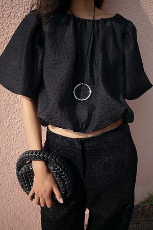 Black Puff Sleeve Volume Blouse