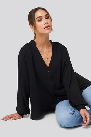 Black Deep Neck Blouse