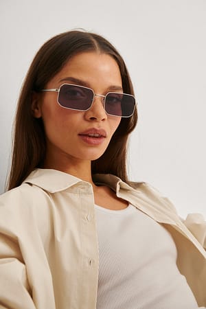 silver- lilac Rectangular Metal Sunglasses