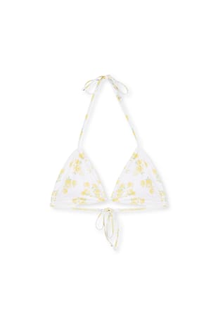 Yellow With Flower Print Gesmokte triangel bikinitop