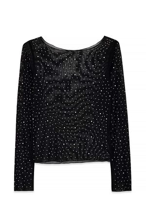 Black/Silver Topp med strass