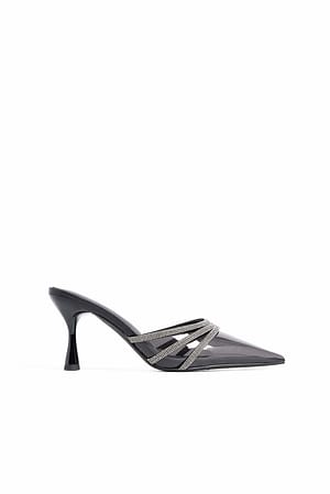 Black/Transperant High Heels mit Strassriemen