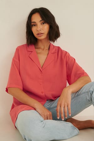 Coral Linen Blend Short Sleeves Shirt