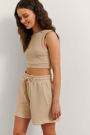 Beige Ribbed Crop Top