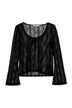 Black weitärmeliges Spitzentop