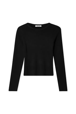 Black Ribbed Knitted Round Neck Top