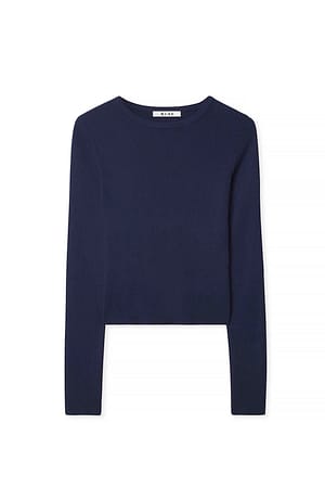 Navy Ribbstickad topp