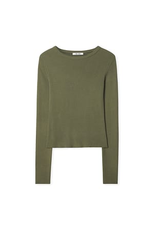 Khaki Ribbed Knitted Round Neck Top