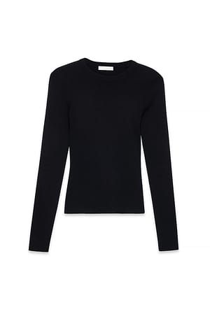 Black Ribbed Knitted Round Neck Top