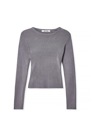 Grey Ribbed Knitted Round Neck Top
