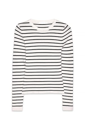 White/Black stripe Ribbed Knitted Round Neck Top