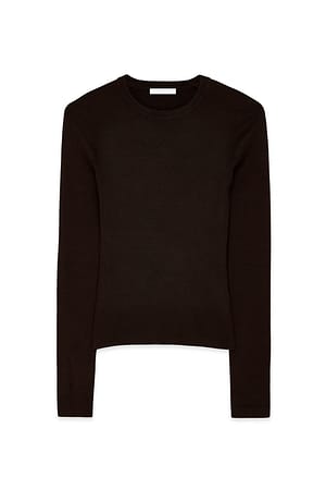 Dark Brown Geribde gebreide top met ronde hals