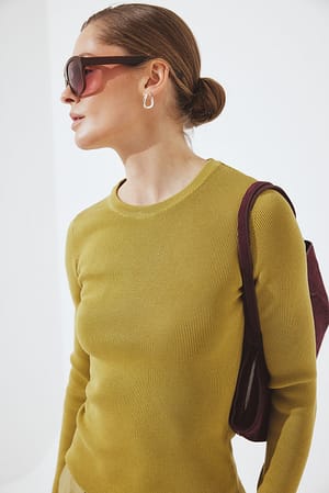 Light Green Ribbed Knitted Round Neck Top