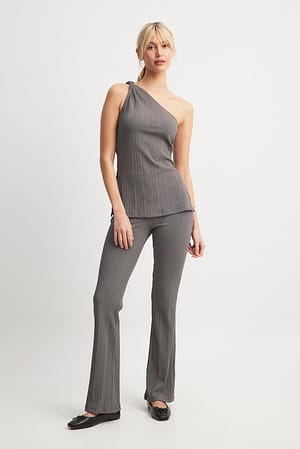 Dark Grey Ribbed Mid Waist Trousers
