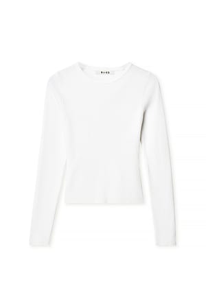 White Ribbed Knitted Round Neck Top