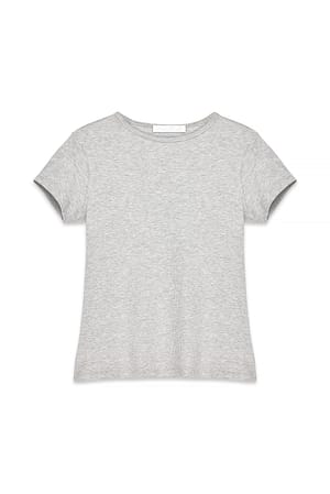 Light Grey Melange Kurzarm-Ripp-T-Shirt