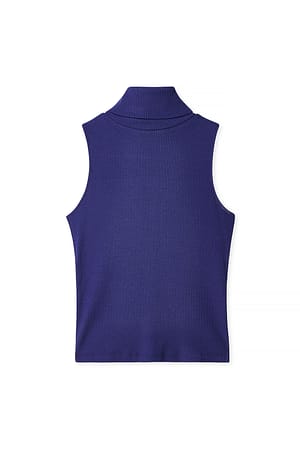 Navy Roll Neck Sleeveless Top