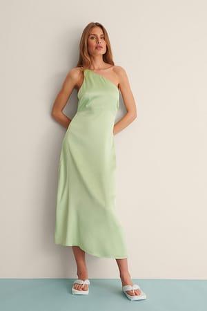 Dusty Green One Shoulder Satin Dress