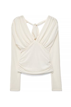 Beige Langærmet top i jersey med flæser