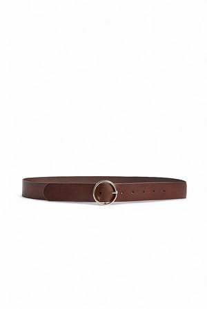 Brown Round Buckle Leather Belt