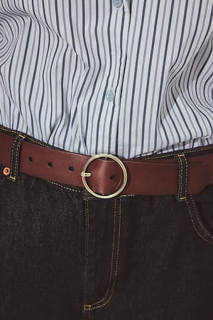 Brown Cinturón de piel con hebilla redonda