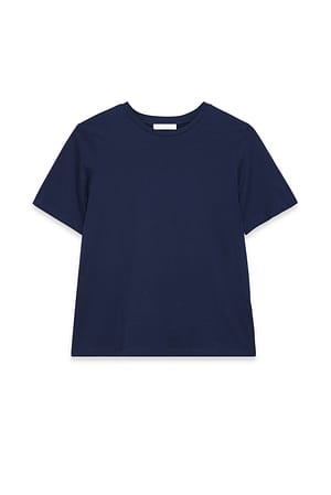 Navy Camiseta de algodón con cuello redondo